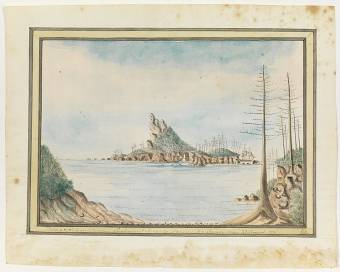 Justinian and Surprize standing into Sydney Bay, Norfolk Island