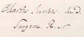 Signature of Charles Inches from the medical journal on the voyage of the Portland in 1833