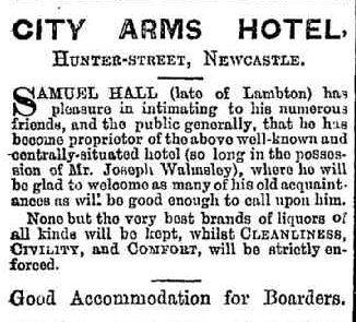 Samuel Hall taking over the City Arms Hotel at Newcastle