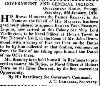 Appointment as Naval Officer in 1820