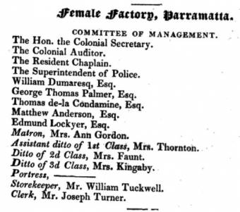 Management Committee at the Parramatta Female Factory in 1831