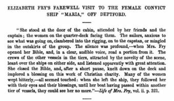 Elizabeth Fry's farewell to the convicts of the Maria at Deptford in 1818