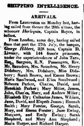 Arrival of the convict ship George Hibbert in 1834. Sydney Herald 4 December 1834. 