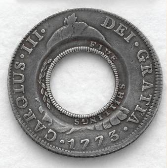 A New South Wales holey dollar, the first distinct currency of Australia. Reverse side. State Library NSW