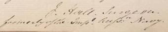 Signature of James Hall, surgeon-superintendent on the Agamemnon in 1820