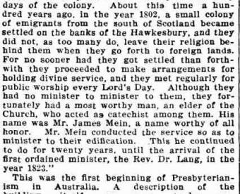 James Mein elder of the Presbyterian Church at Portland Head - Evening News 1 February 1902