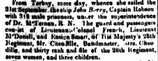 Arrival of the convict ship John Barry in 1836 - Sydney Gazette 19 January 1836