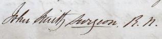 Signature of John Smith on the Medical Journal of the voyage of the Clyde in 1838