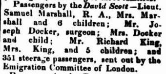 Arrival of Joseph Docker on the David Scott in 1834 - Sydney Gazette 25 October 1834