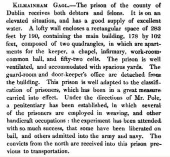 Kilmainham prison 1836 - The picture of Dublin: or, Stranger's guide to the Irish metropolis By Curry, William, jun. (1835)