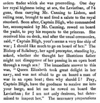 Princess Charlotte on board the Leviathan in 1814. The Percy Anecdotes