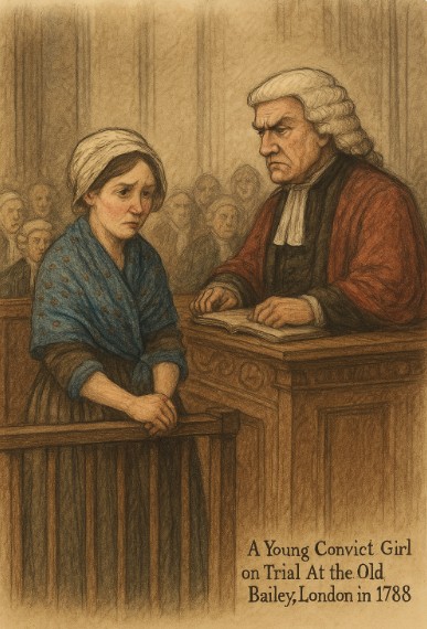 Generated Sketch of Convict Girl on trial at the Old Bailey.