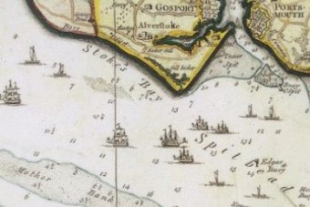 Map showing location of Portsmouth, Spithead and the Mother Bank