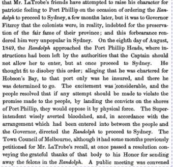 Arrival of the Randolph in 1849. The History of the Colony of Victoria By Thomas McCombie