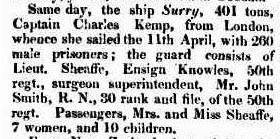 The Convict Ship Surry arrived in Port Jackson on 17 August 1834