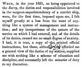 Excerpt from England's Exiles by Colin Arrot Browning being his first appointment to a convict ship, the Surry in 1831