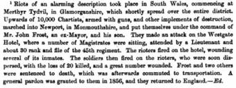 Riots at Merthyr Tidvil, Glamorganshire Wales in 1831