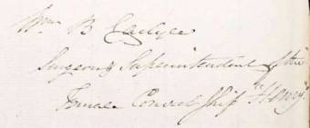 Signature of William Bell Carlyle in the Surgeon's Journal of the voyage of the Henry in 1825