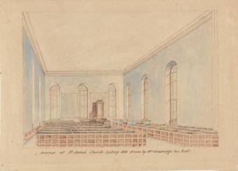 Interior of St. James Church in 1831. Painted by William Bradridge - National Library of Australia